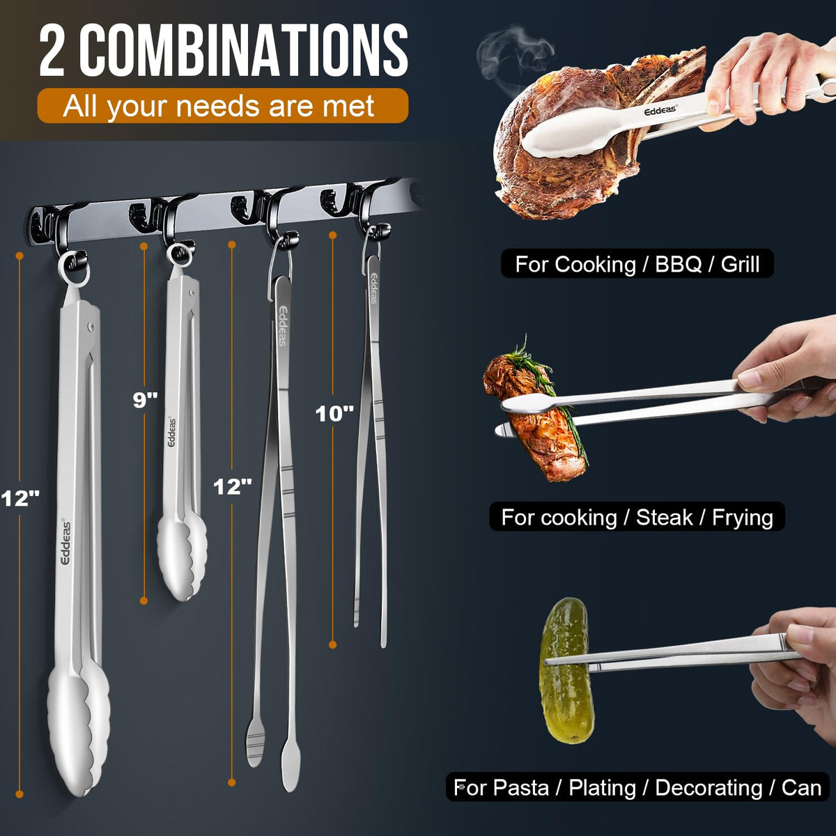Eddeas tongs 9-inch compact design for small kitchens.