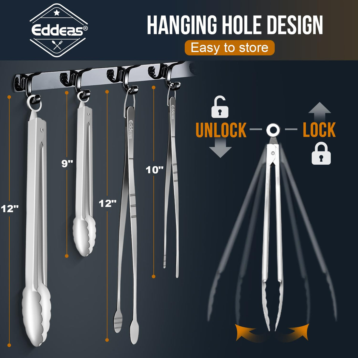 Eddeas heat-resistant tongs withstand up to 600 degrees for versatile cooking.