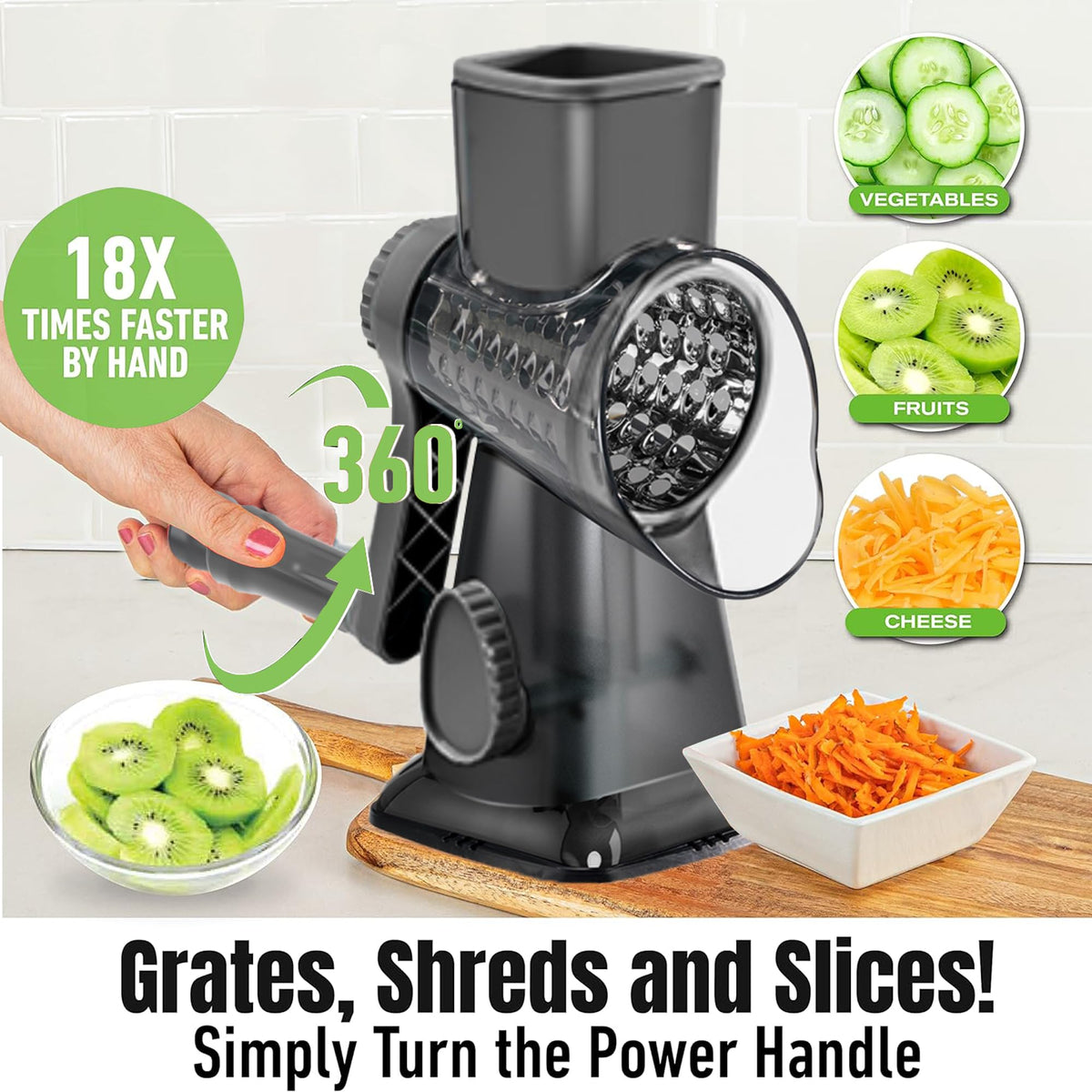 EDEFISY rotary cheese grater base in action for stable grating
