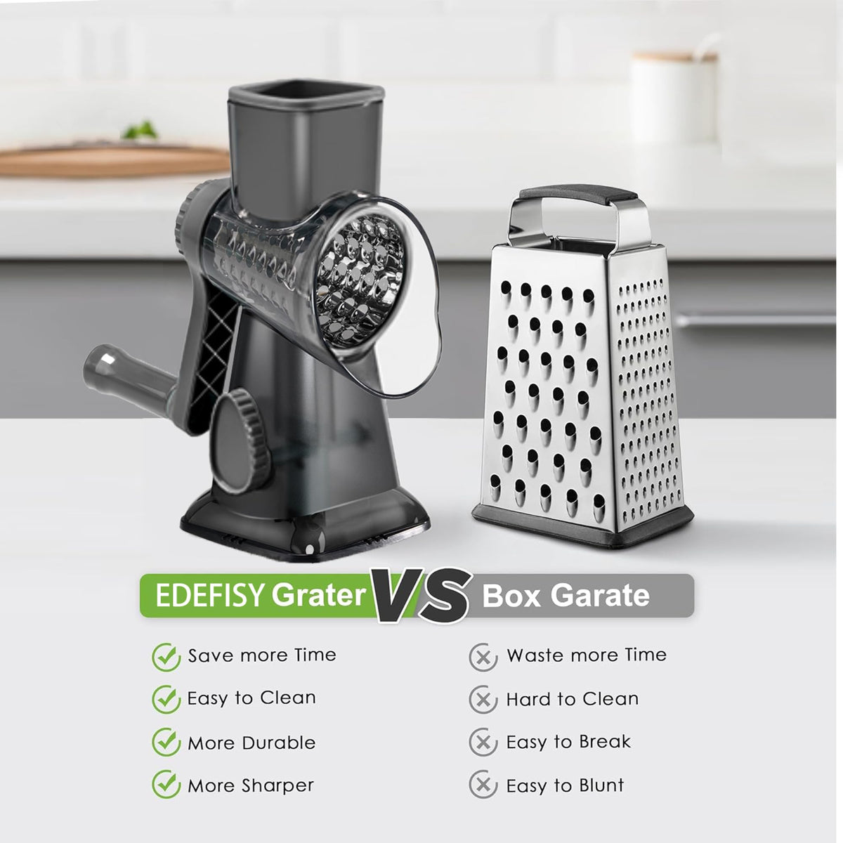 EDEFISY suction base on counter provides steady grip during use