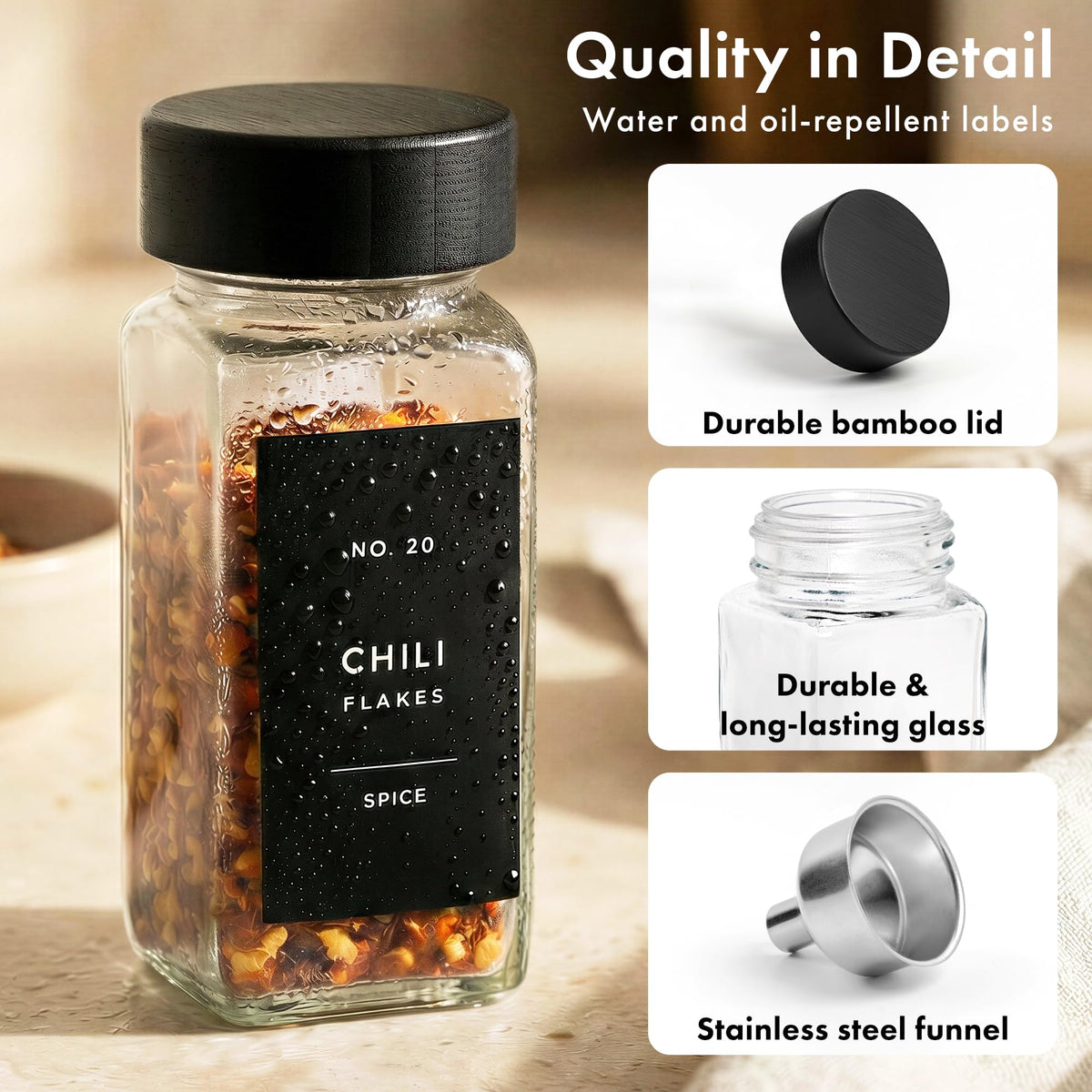 EDELHAUS 24-pack spice jars displayed for organized storage on shelf.