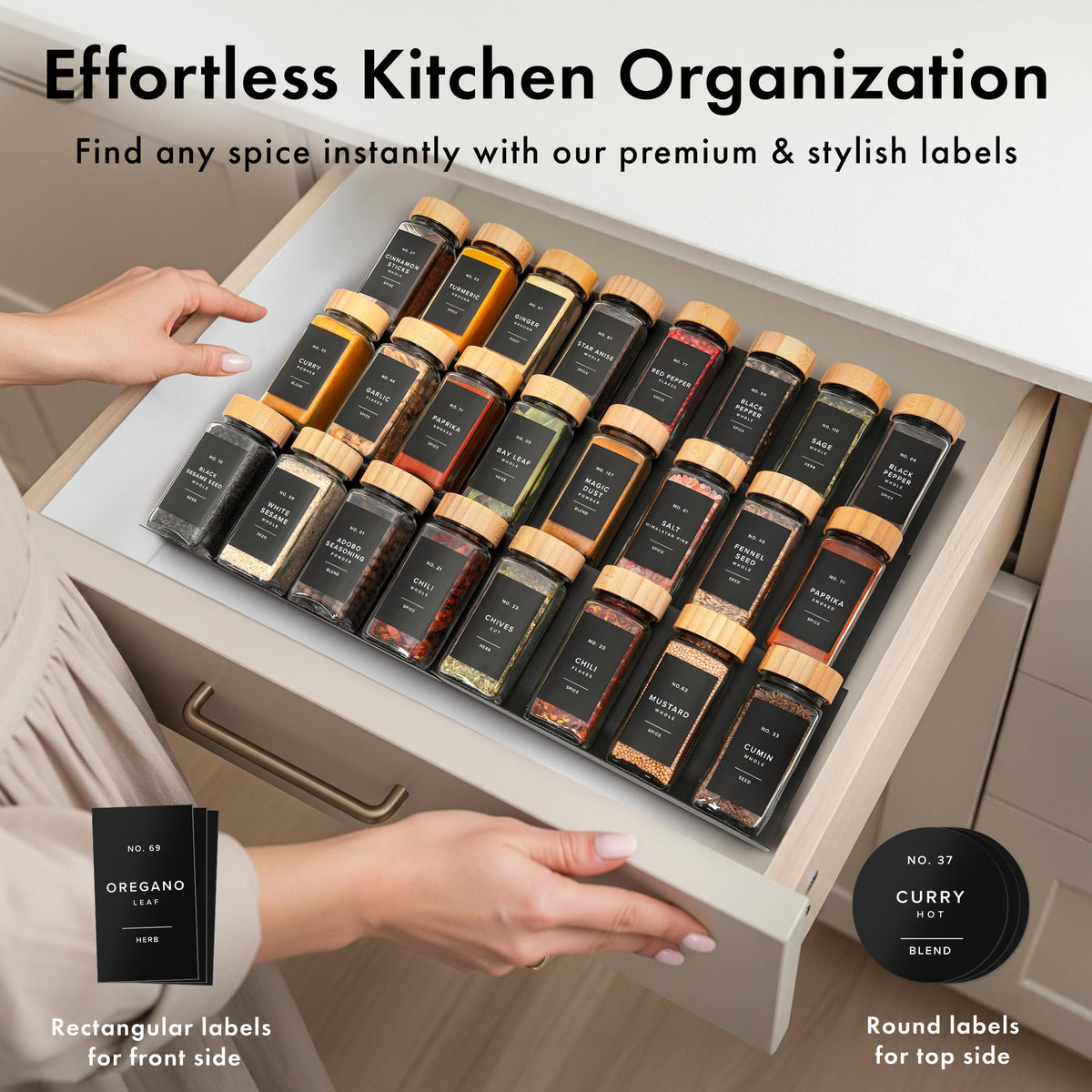 EDELHAUS 240 labels provide durable labeling for quick spice identification.