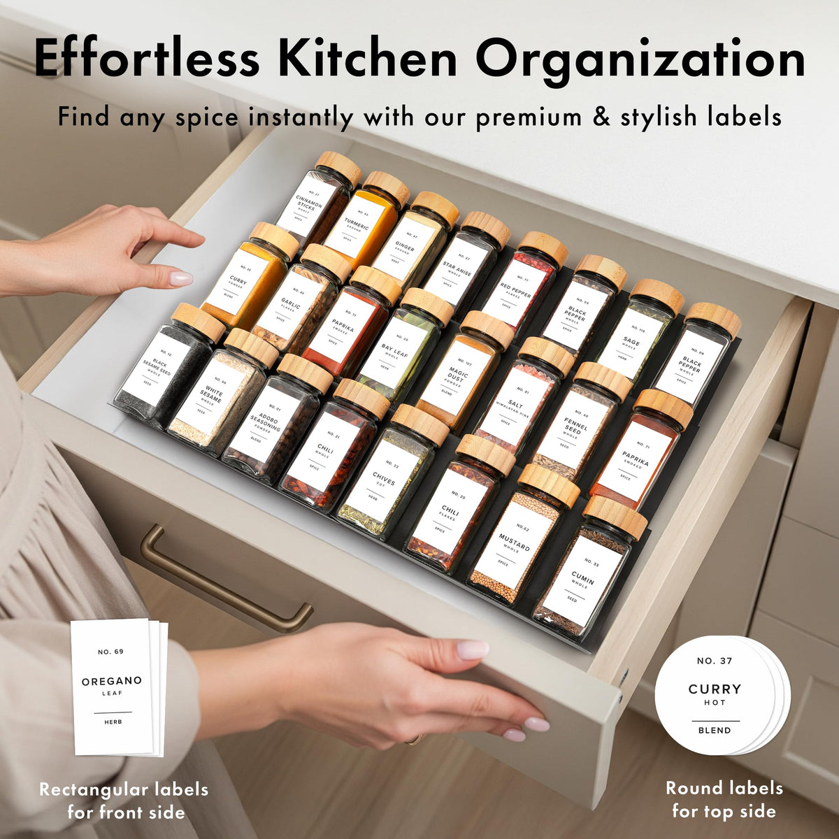 Edelhaus 36 spice jars with labels arranged for easy identification
