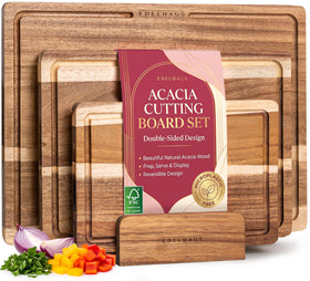 EDELHAUS acacia cutting board large with juice groove for meat prep and serving.