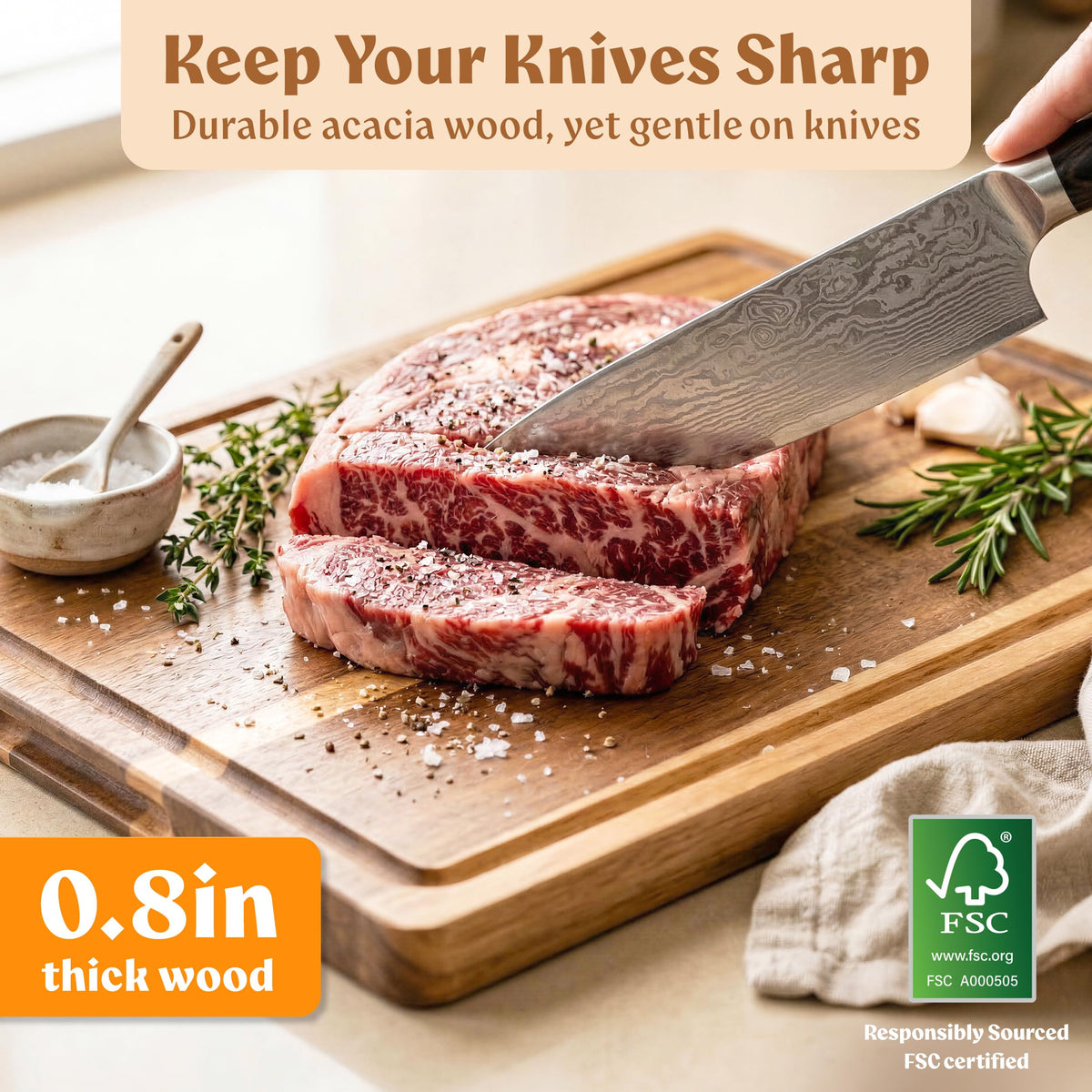 EDELHAUS acacia cutting board medium with juice groove ideal for vegetables and cheese boards.