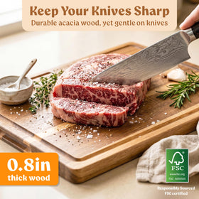 EDELHAUS acacia cutting board medium with juice groove ideal for vegetables and cheese boards.