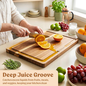 EDELHAUS acacia boards feature serving compartments for easy food presentation.