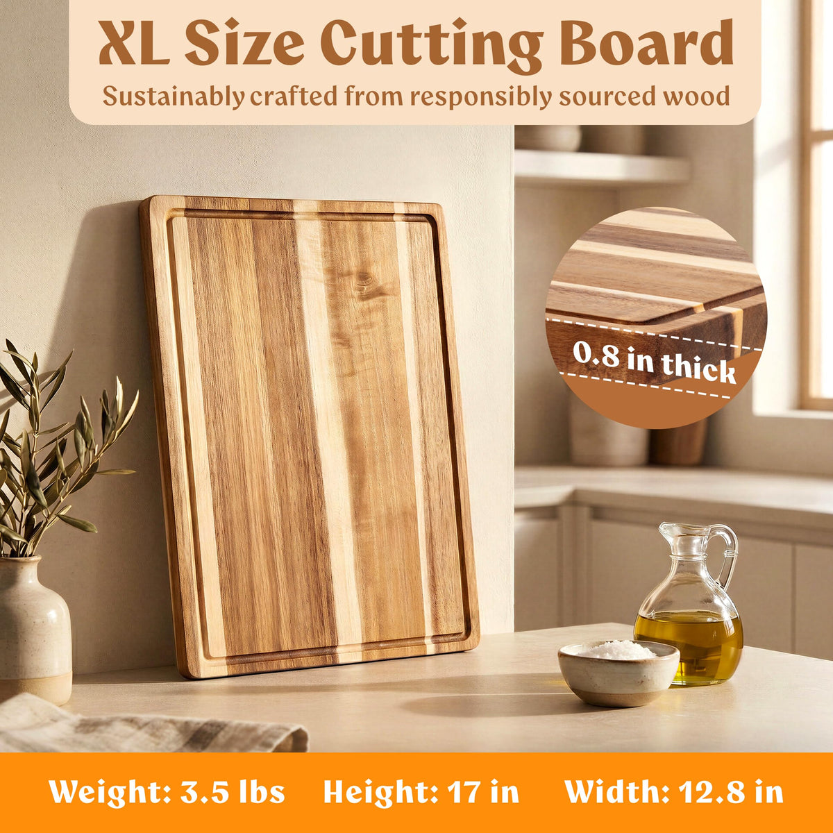 EDELHAUS Acacia XL surface detail highlights smooth knife friendly finish