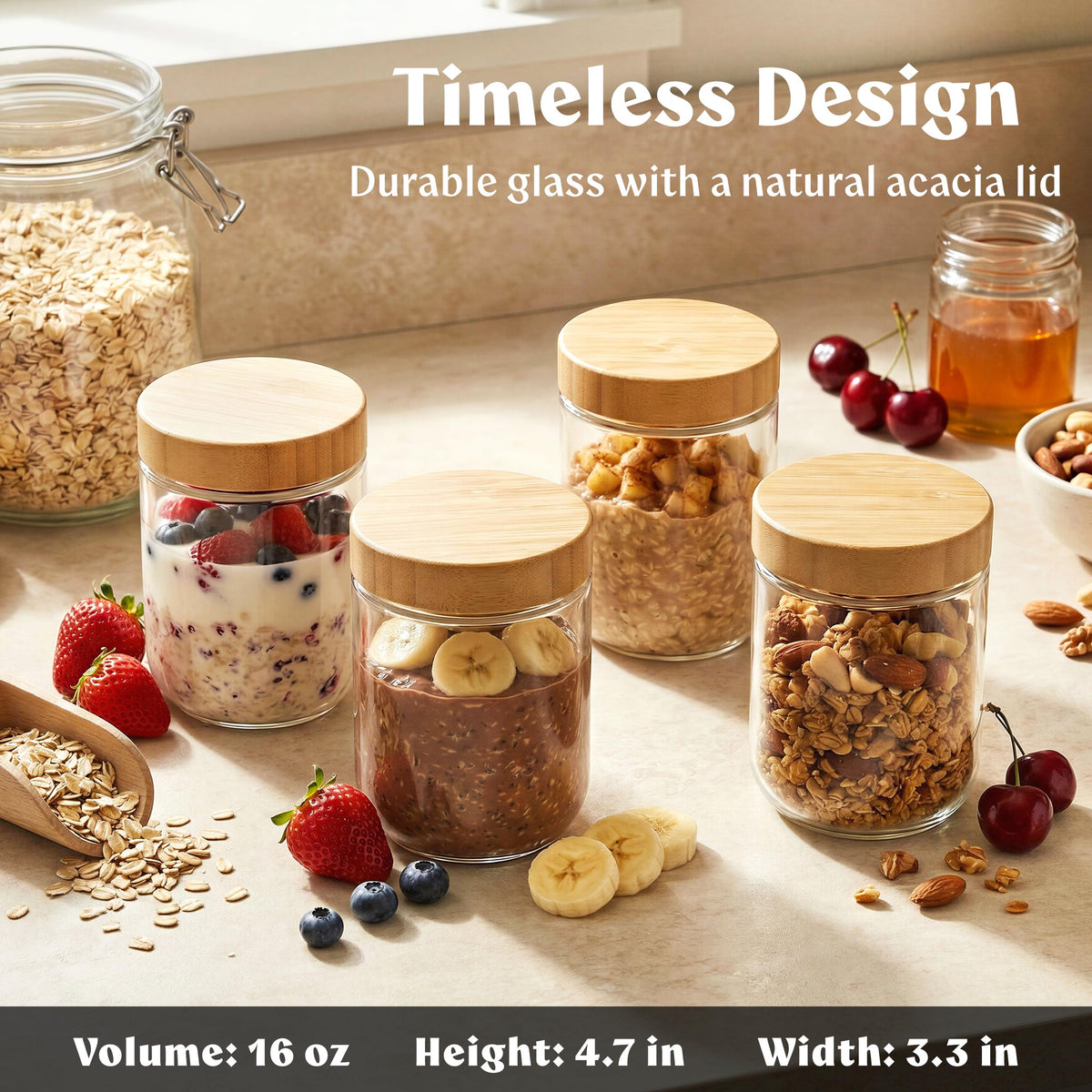 EDELHAUS bamboo lids on glass jars for airtight freshness and durable use