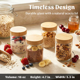 EDELHAUS bamboo lids on glass jars for airtight freshness and durable use