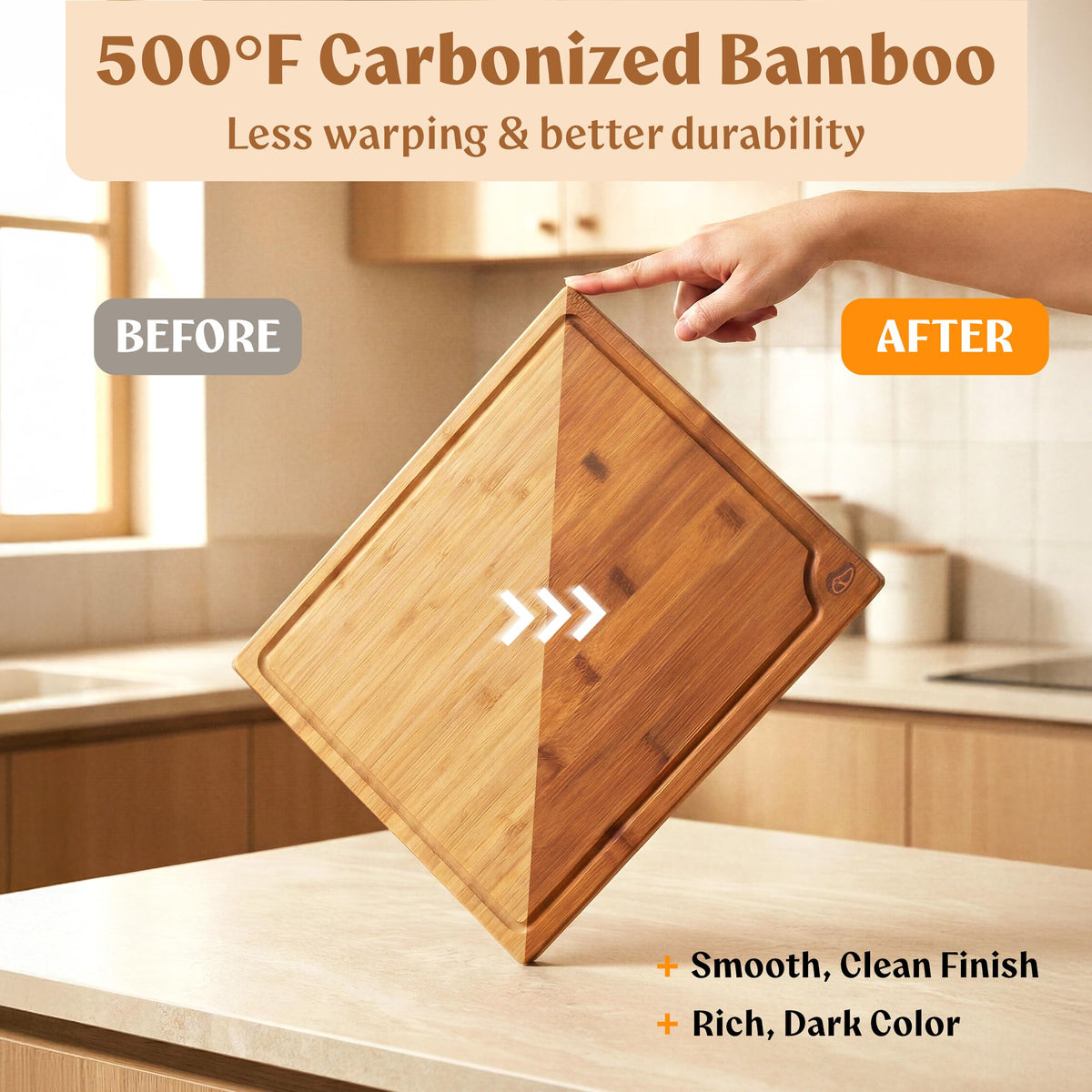 EDELHAUS double-sided bamboo board with knife-friendly surface for everyday use.