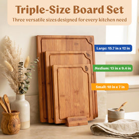 EDELHAUS bamboo cutting board with juice groove for mess-free prep.