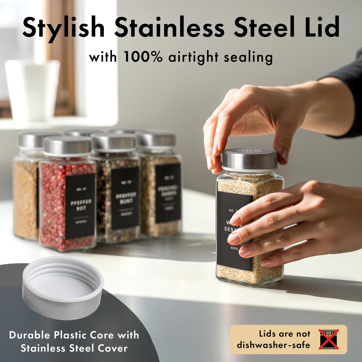 EDELHAUS compact 4oz jars fit neatly in pantry drawers