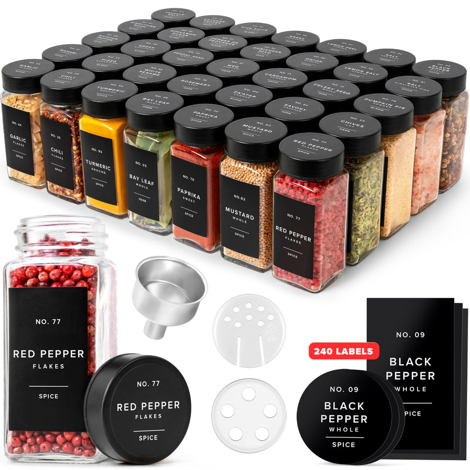 Edelhaus glass spice jars 36-pack keep pantry organized and spices fresh