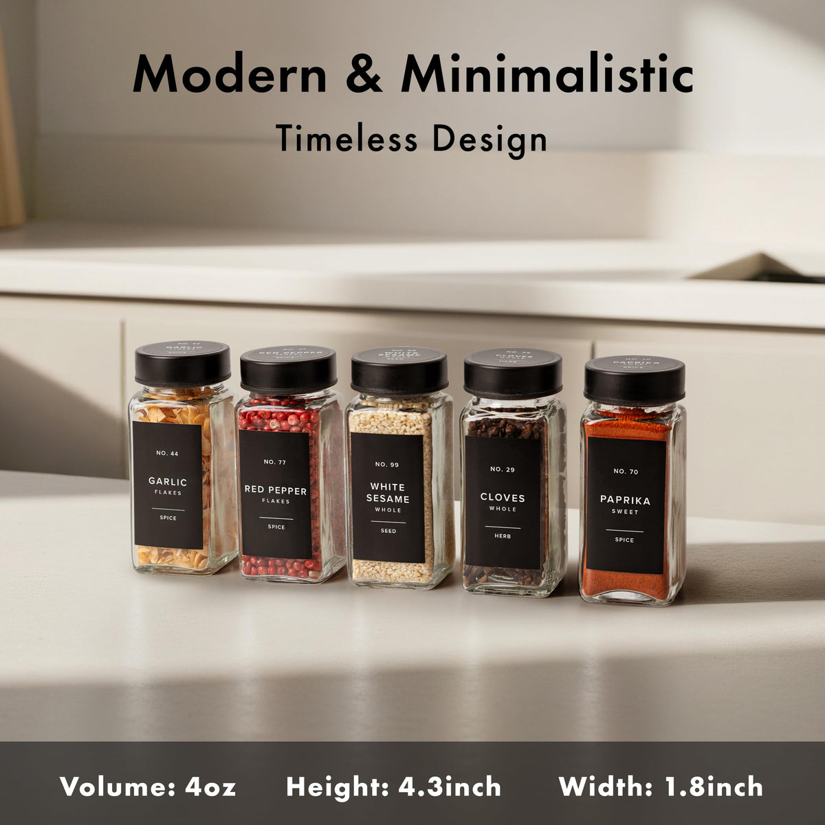 EDELHAUS jars with 24 labels for quick spice identification and organization.