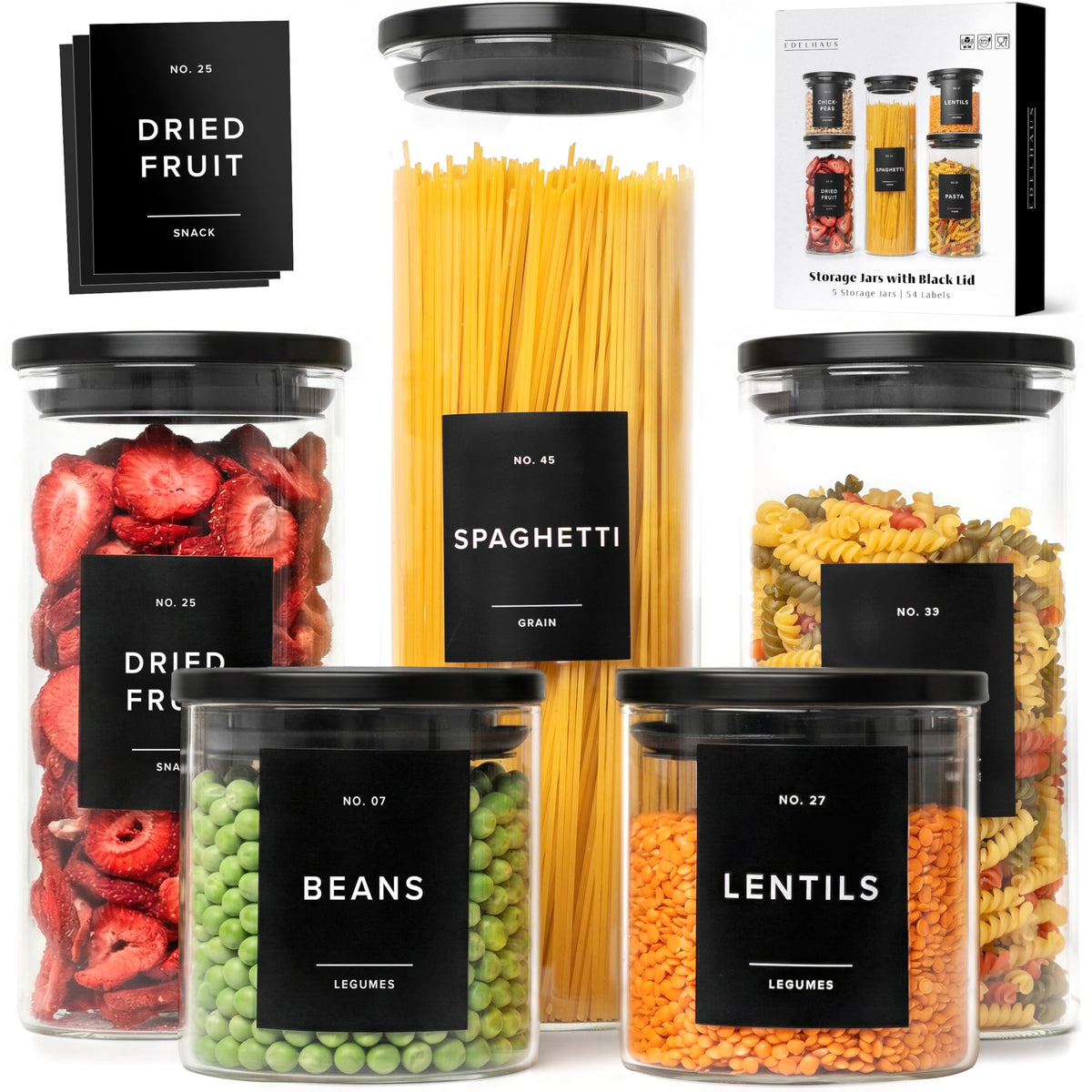 EDELHAUS large glass jar with lid, ideal for bulk pantry staples