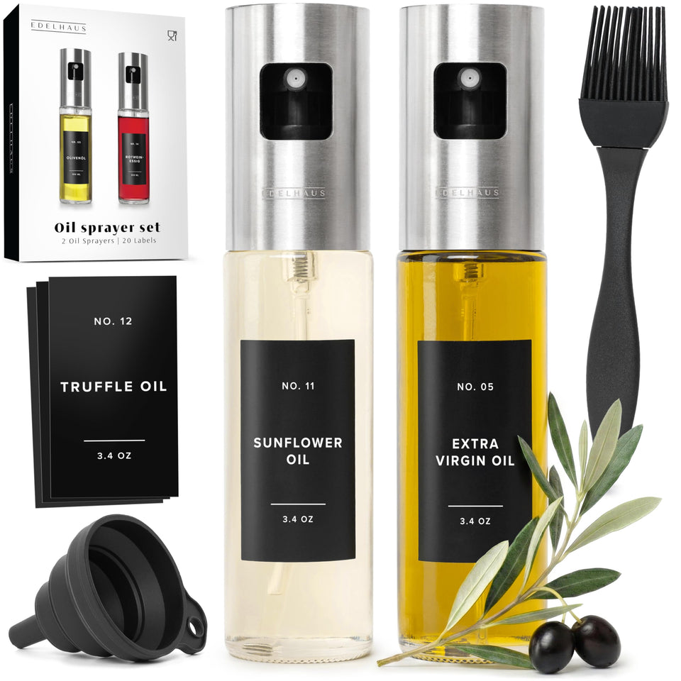 EDELHAUS oil sprayer set 2 glass stainless bottles for precise, even oil distribution.