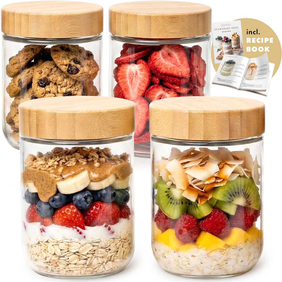 EDELHAUS overnight oats containers with 4x16oz glass jars for easy storage