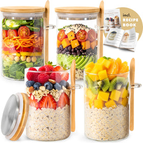 EDELHAUS overnight oats containers with lids and spoons for easy meal prep.