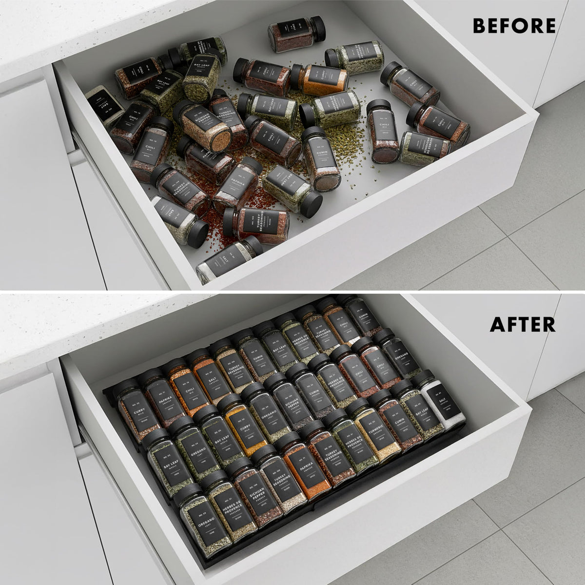EDELHAUS Spice Drawer Organizer durable ABS plastic resists warping and cleans easily.