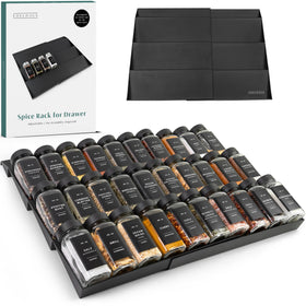 EDELHAUS Spice Drawer Organizer angled layout keeps labels visible for easy access.