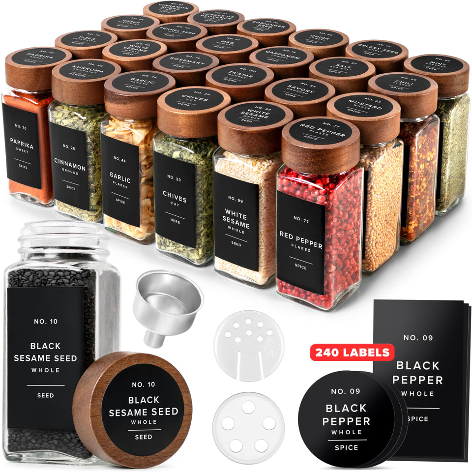 EDELHAUS square spice jar with acacia lid for organized pantry storage.