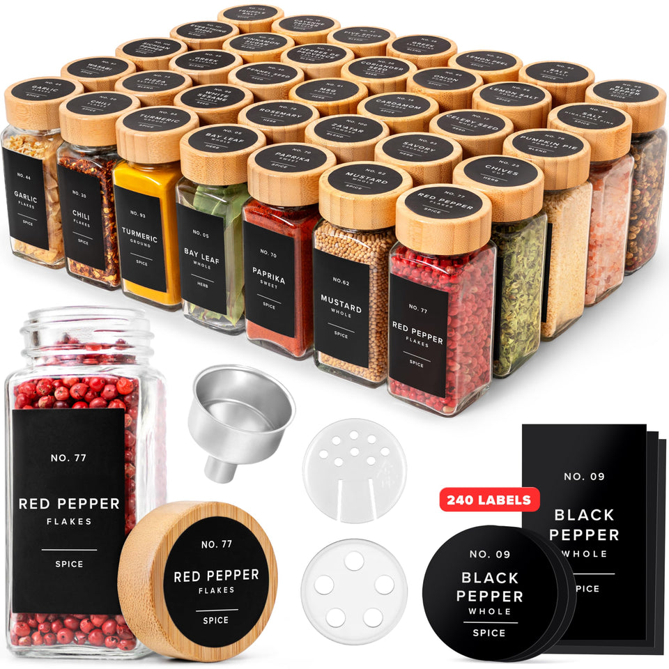 EDELHAUS square spice jar with bamboo lid keeps spices organized and easy to see