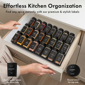 EDELHAUS square spice jars stacked to demonstrate space-saving layout.