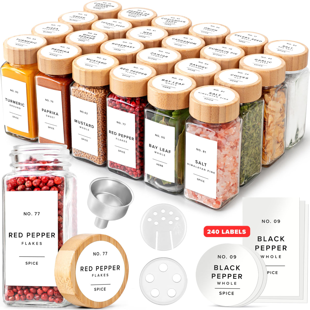 EDELHAUS square spice jars 24-pack displayed for organized pantry storage