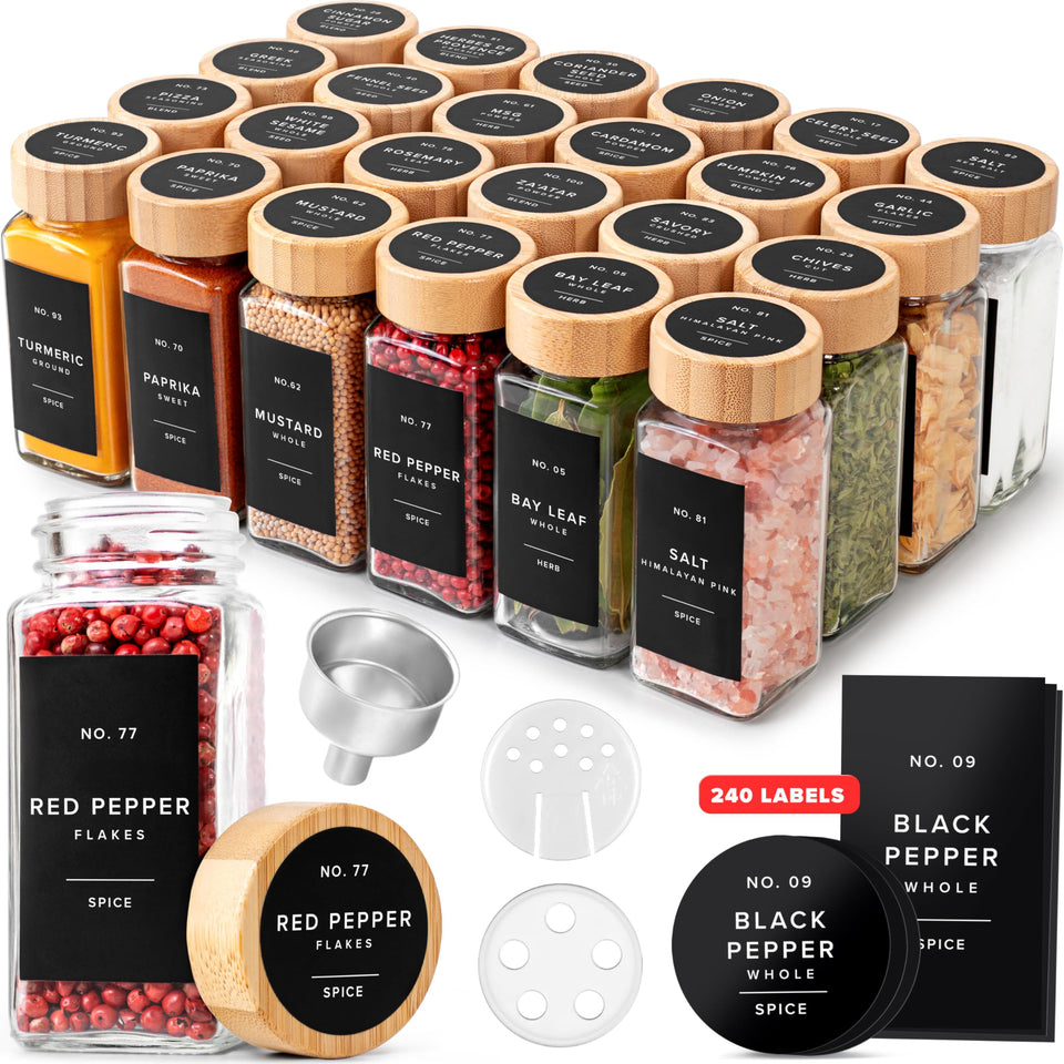EDELHAUS square spice jars with bamboo lid for organized pantry storage and spice accessibility.