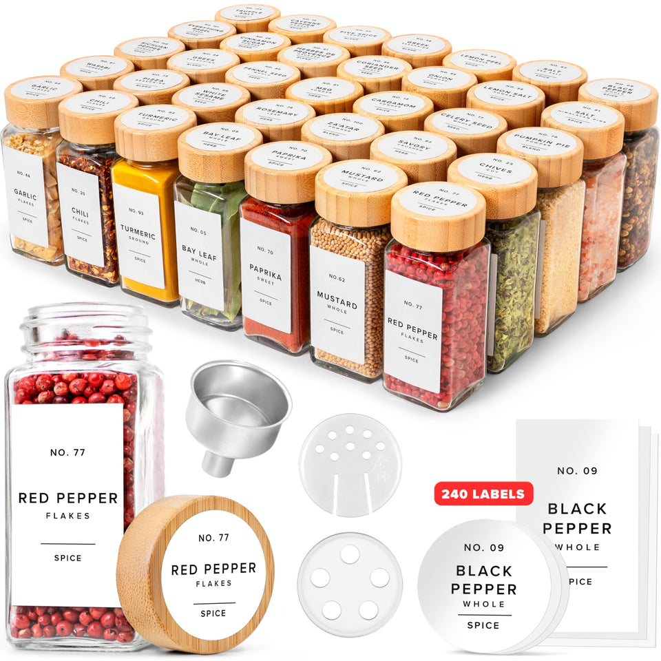 Edelhaus square spice jars with bamboo lid on counter for organized spices