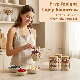 EDELHAUS wide-mouth glass jar is easy to fill and stir.