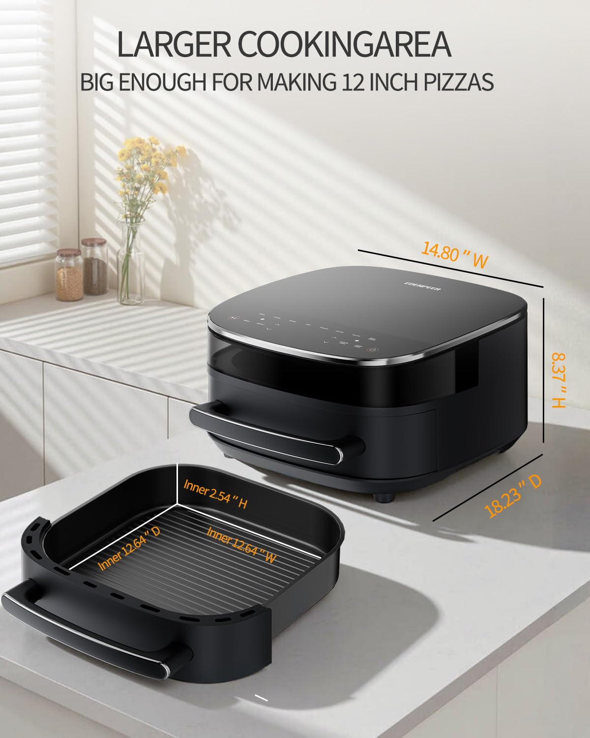 EDENPEER air fryer interior light for monitoring without opening.