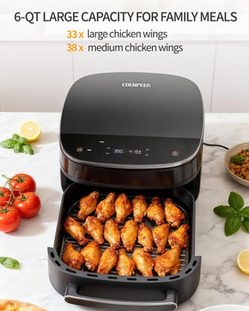 EDENPEER air fryer with top and bottom heating for even cooking.