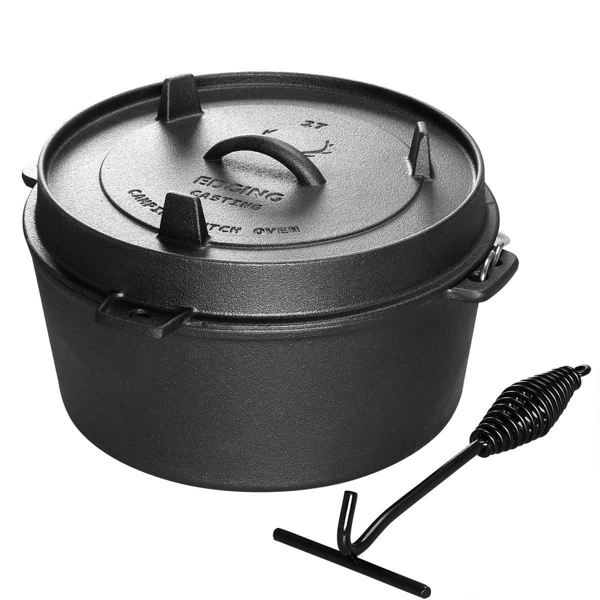 EDGING CASTING 6QT Dutch oven with lid delivers even heat for family camping meals.