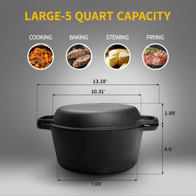 Edging Casting cast-iron skillet lid combo supports frying, baking, and searing