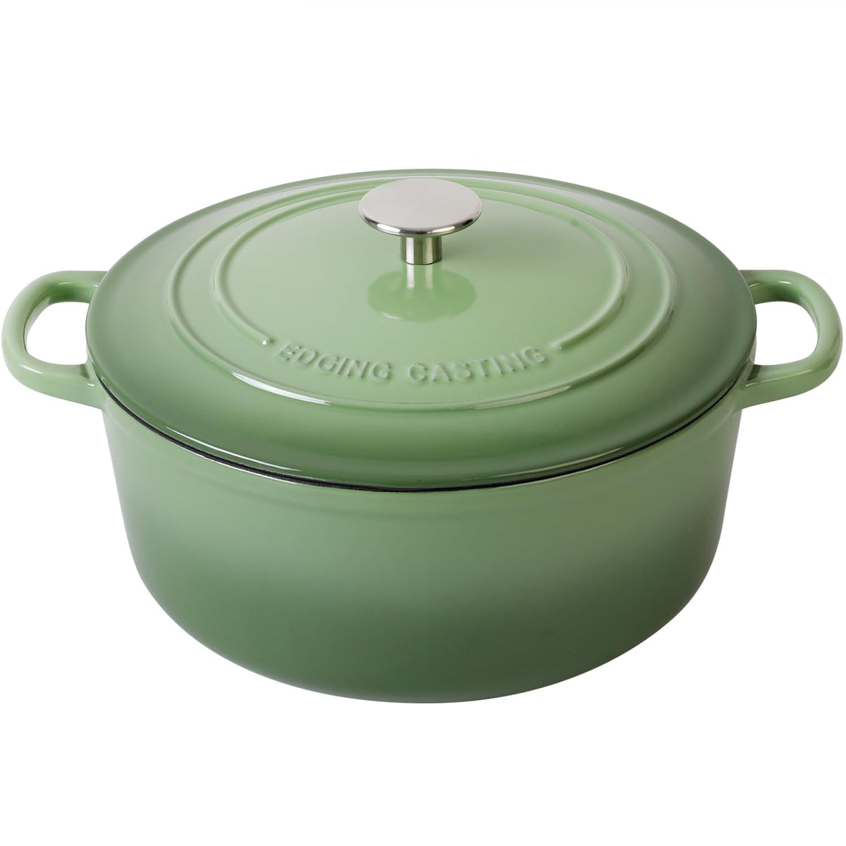 Edging Casting 5.5-quart pistachio green enamel Dutch oven with lid for even braising.