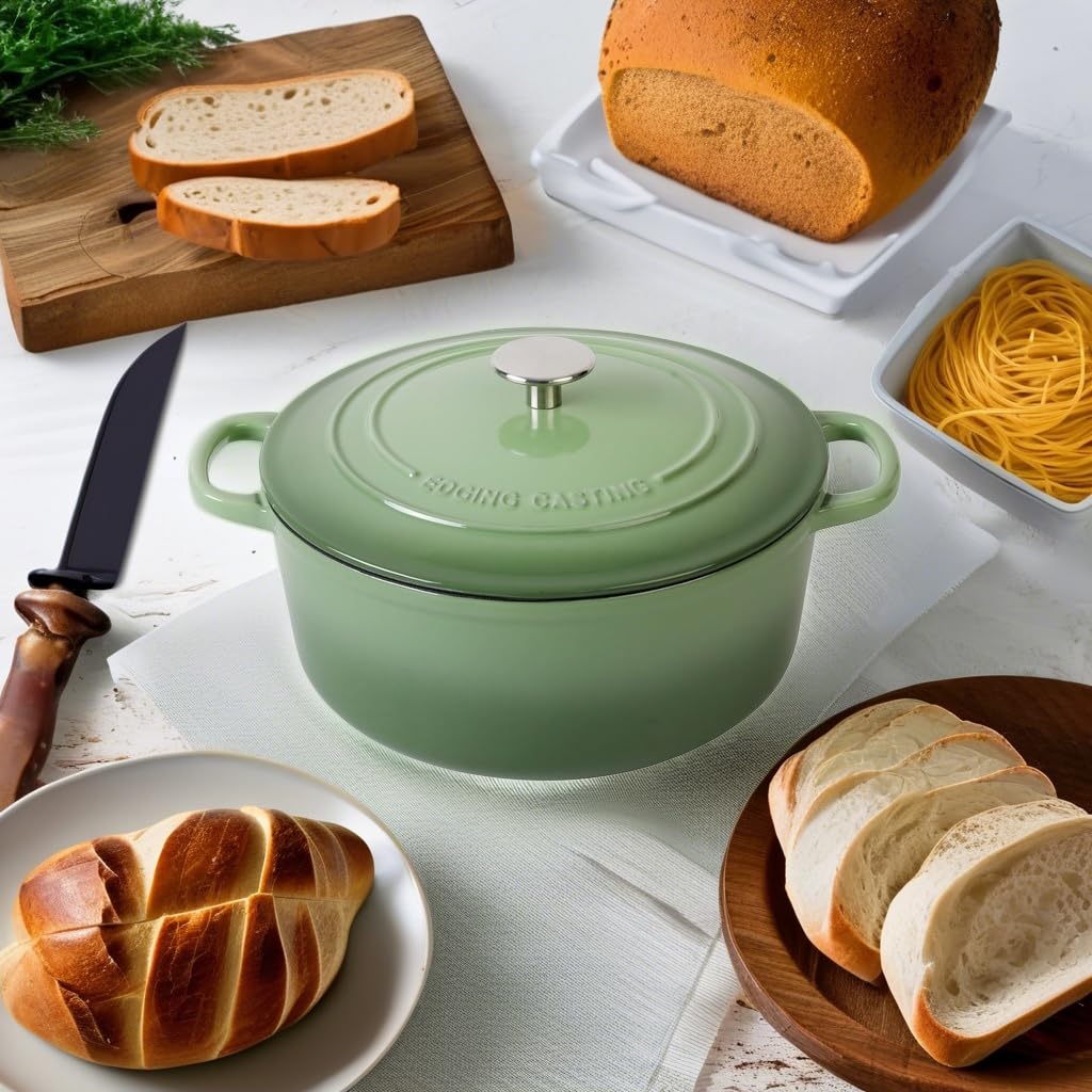 Bread baking in Edging Casting Dutch oven for crusty, tender results.