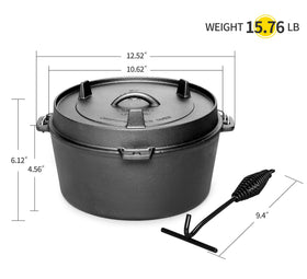 The lid doubles as a skillet for quick browning during camping meals.