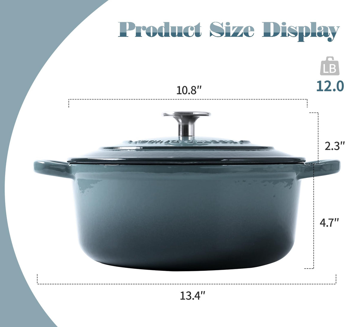 Edging Casting slateblue Dutch oven shows glossy enamel finish for easy cleaning.