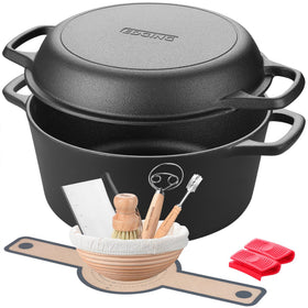 Edging Casting Dutch Oven with skillet lid for versatile 2-in-1 cooking and even heat.