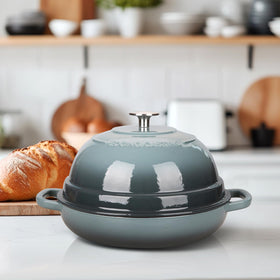Baked bread loaf in EDGING CASTING Dutch oven with slateblue enamel finish