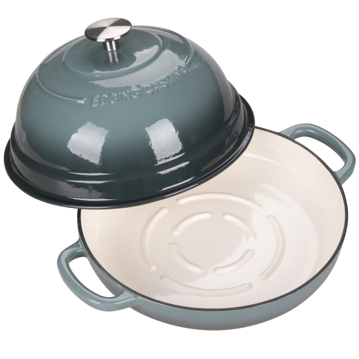 Domed lid of EDGING CASTING enameled Dutch oven in slateblue