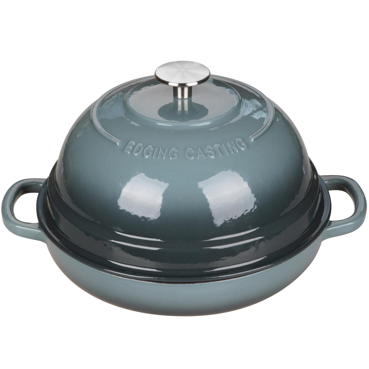 Interior view of EDGING CASTING Dutch oven with slateblue enamel for even heat