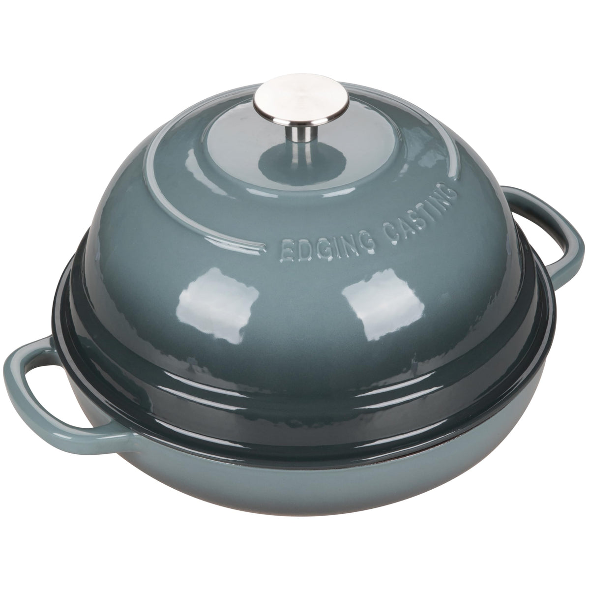 EDGING CASTING slateblue Dutch oven on stove showing compatibility with heat sources