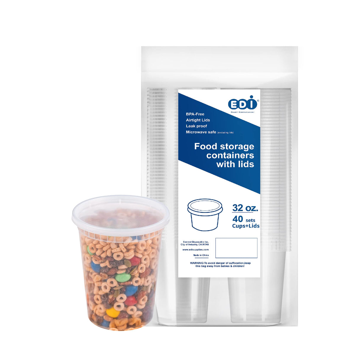 EDI 32oz deli containers with lids for organized leftovers and meal prep