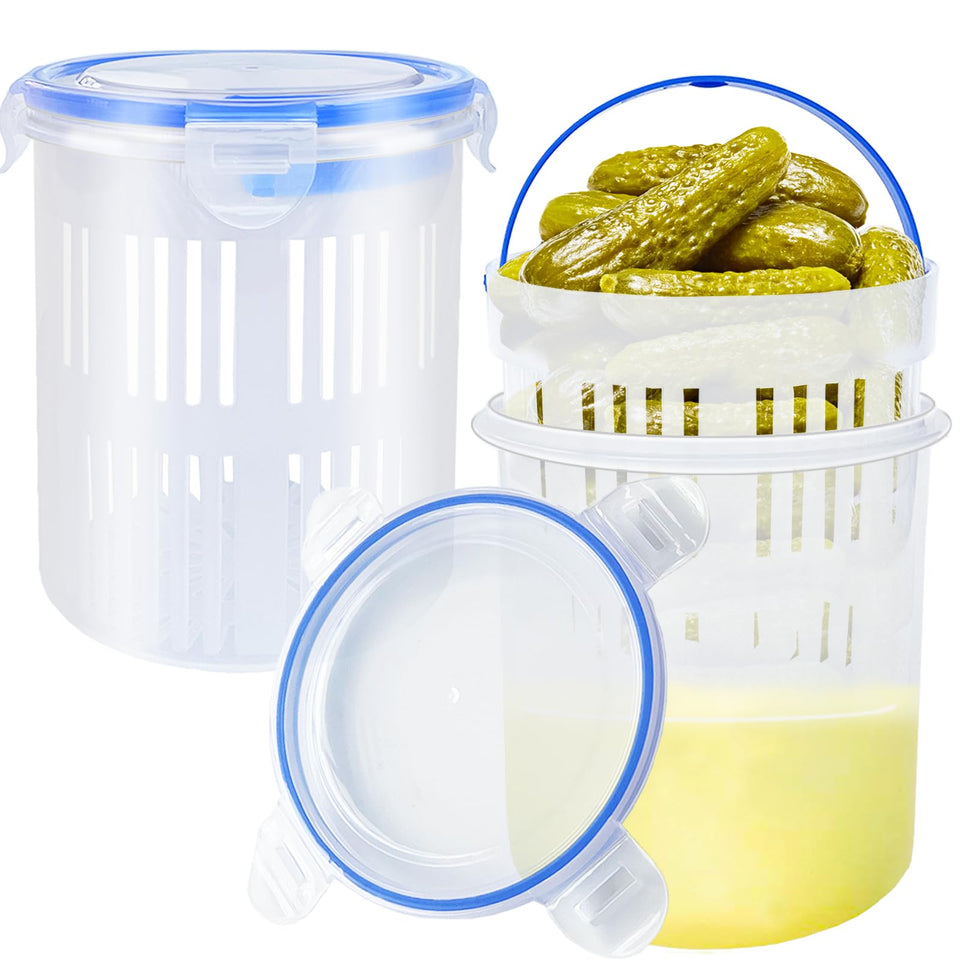 Eerrhhaq pickle jar with strainer top view for quick draining.