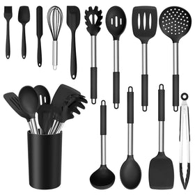 E-far 14-piece silicone utensils set on counter for organized cooking