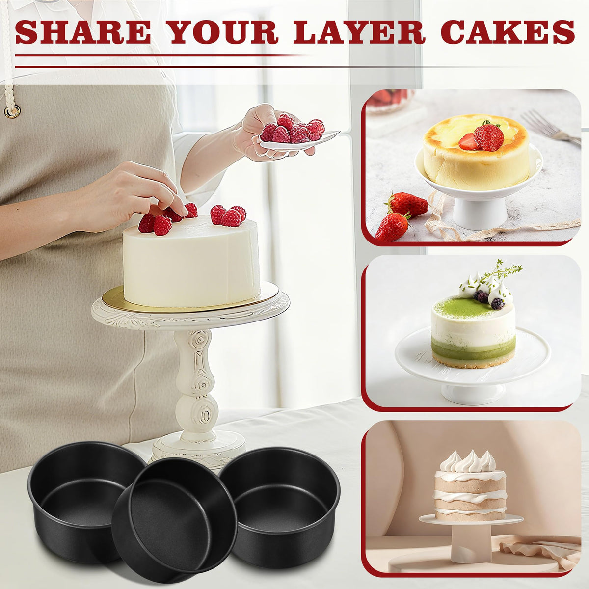 E-far 2-inch deep pan provides room for batter rise.