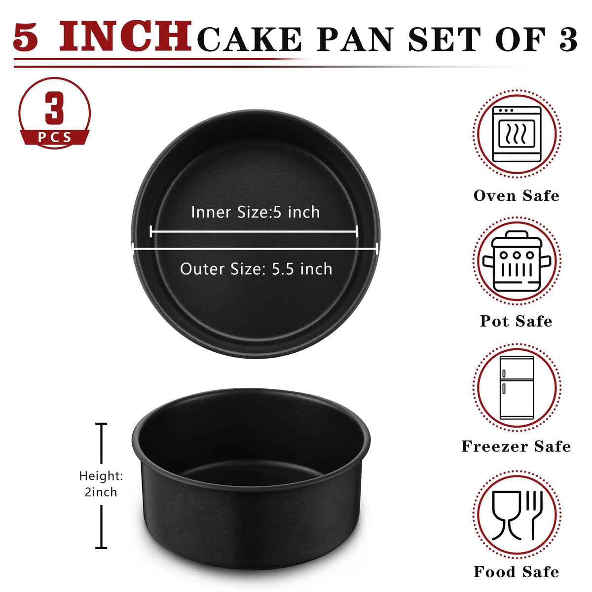 E-far 5 Inch Cake Pan Set inner base with smooth nonstick surface for easy release.